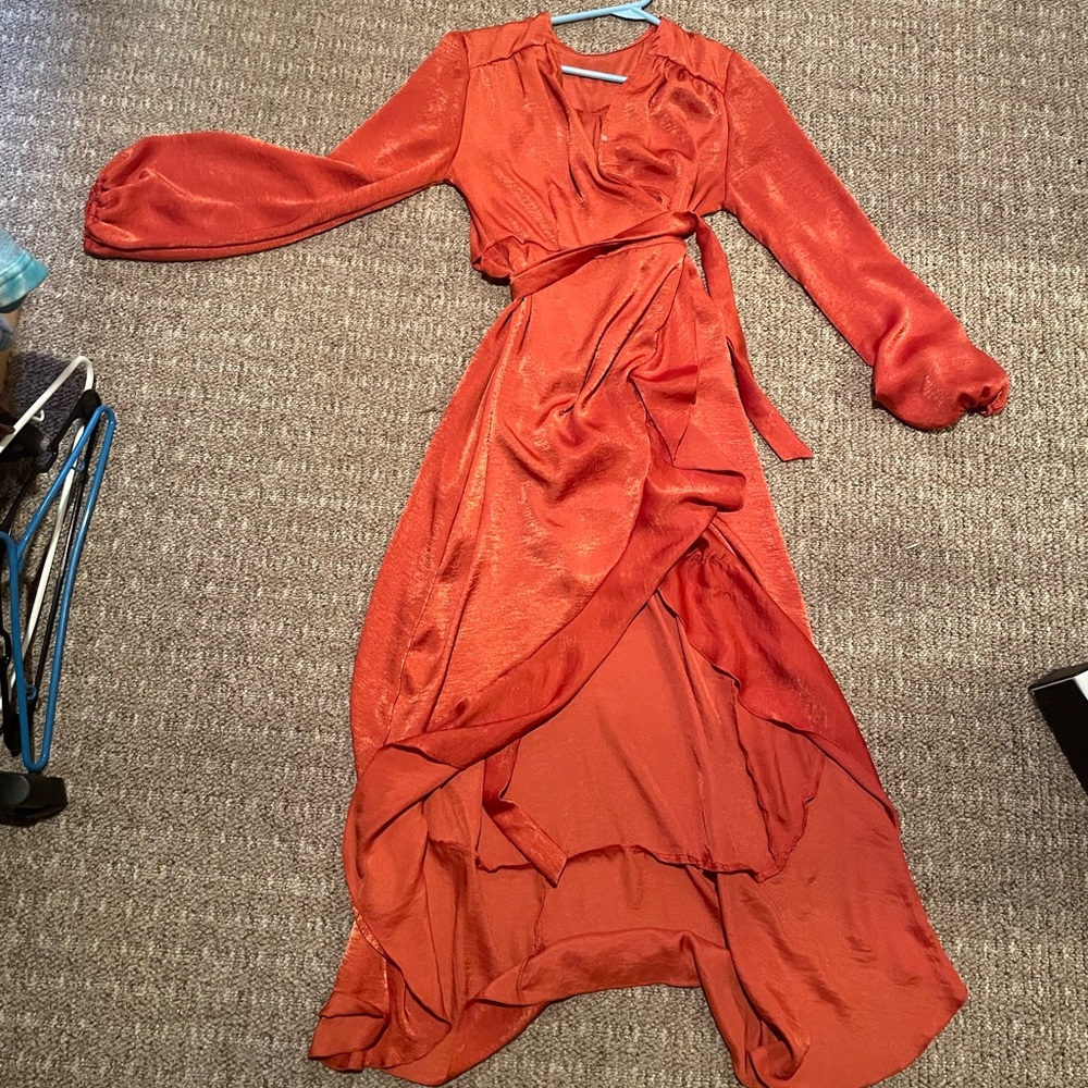 Orange Silk Dress Size Small